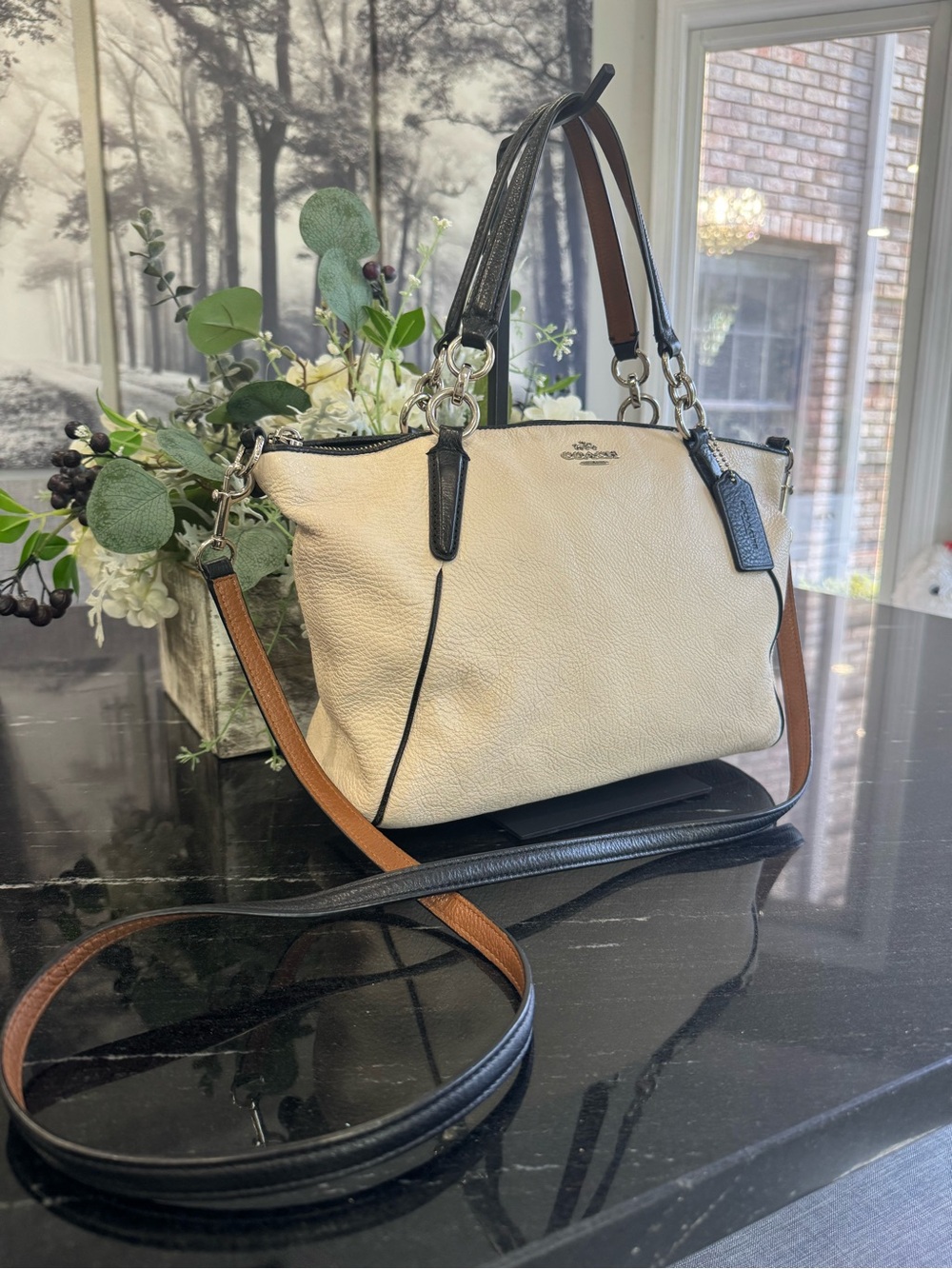 🖤🤎Coach Small Kelsey Satchel in Chalk Multi Pebble Leather Crossbody Bag